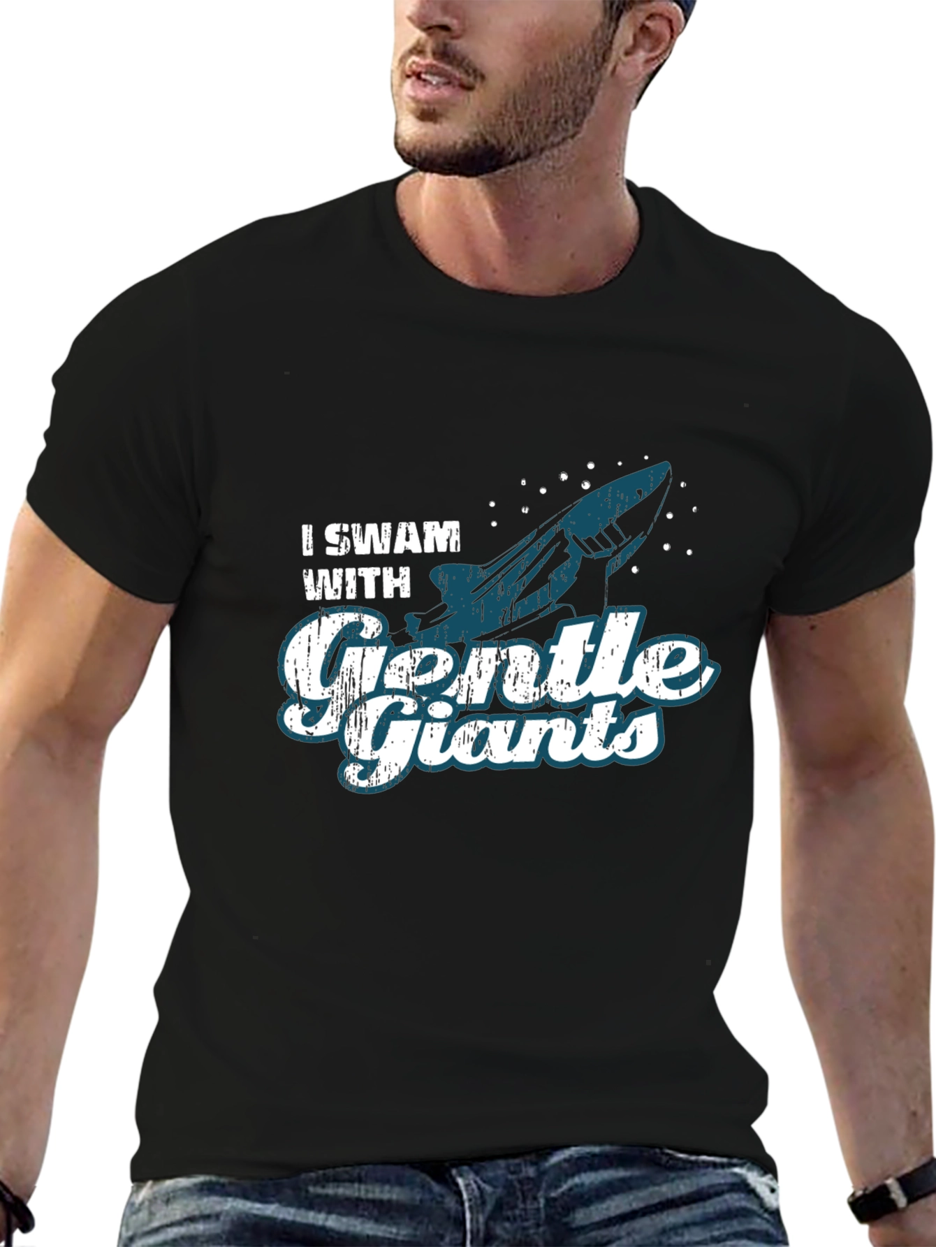 I Swam with Gentle Giants Black Graphic T-Shirt