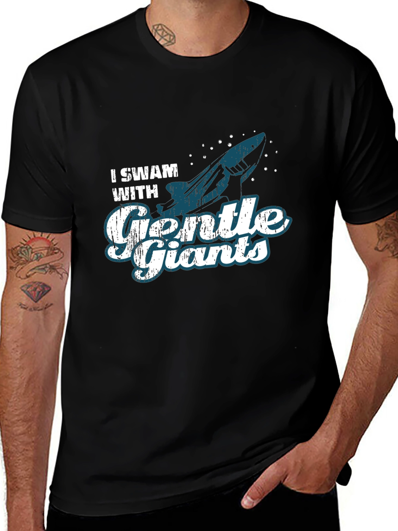 I Swam with Gentle Giants Black Graphic T-Shirt