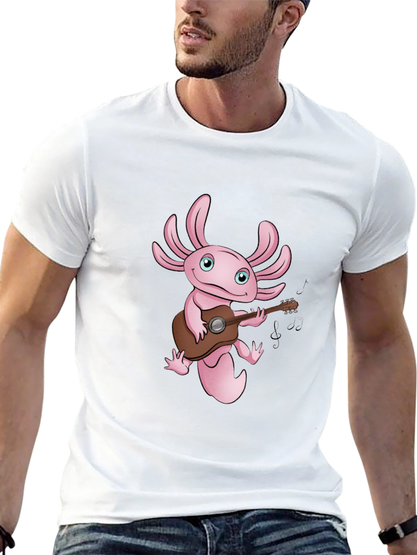 Axolotl Guitar Player Graphic T-Shirt - Black