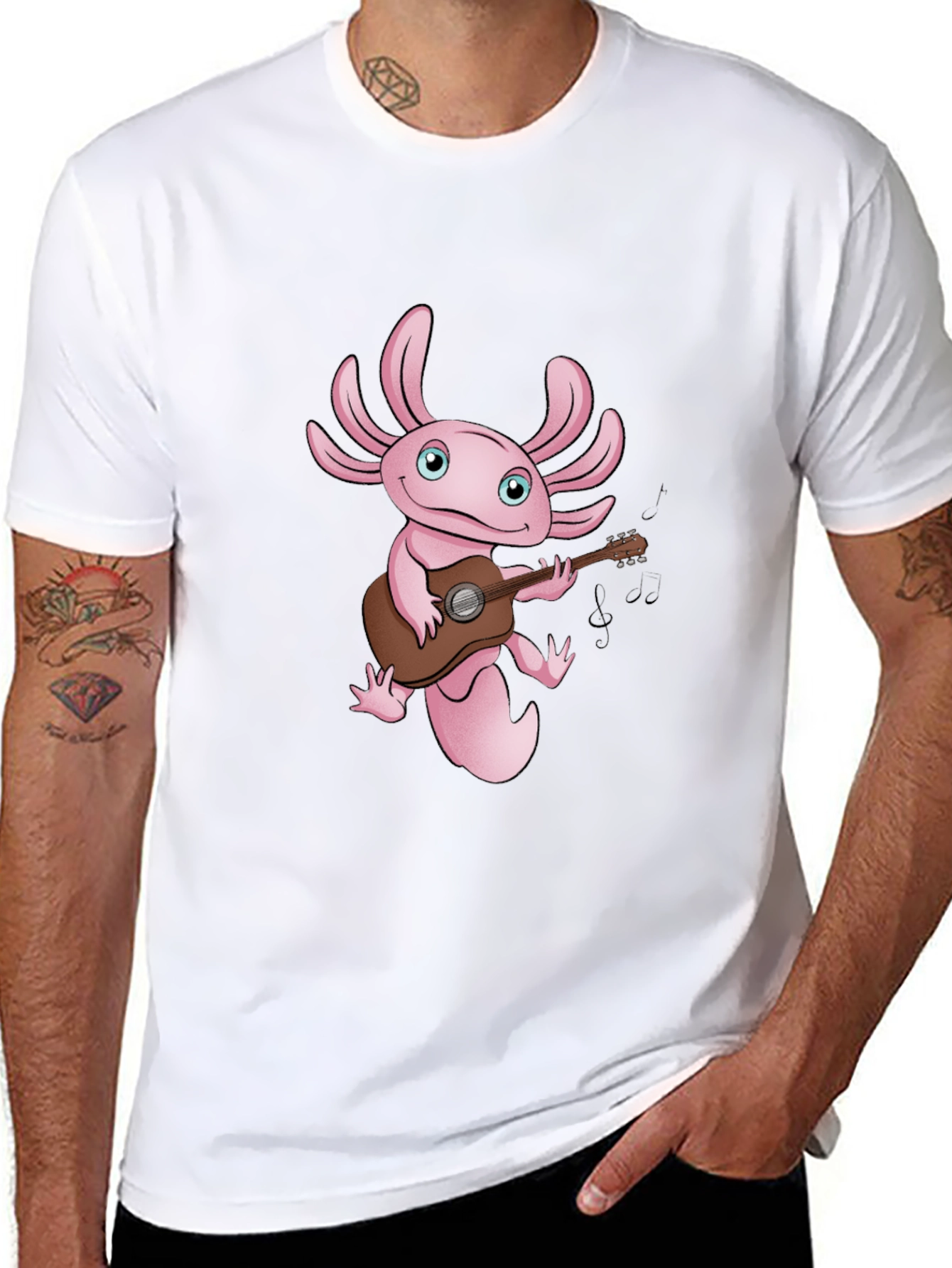 Axolotl Guitar Player Graphic T-Shirt - Black