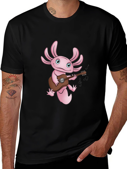 Axolotl Guitar Player Graphic T-Shirt - Black