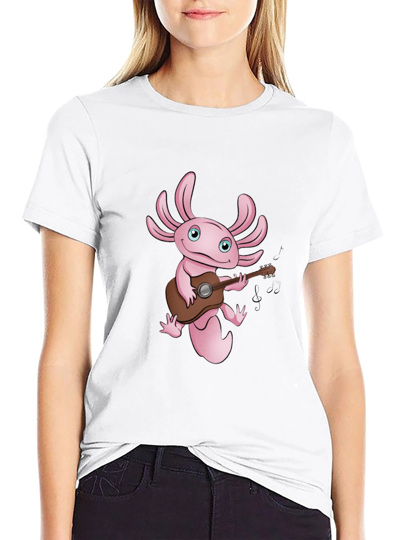 Axolotl Guitar Player Graphic T-Shirt - Black