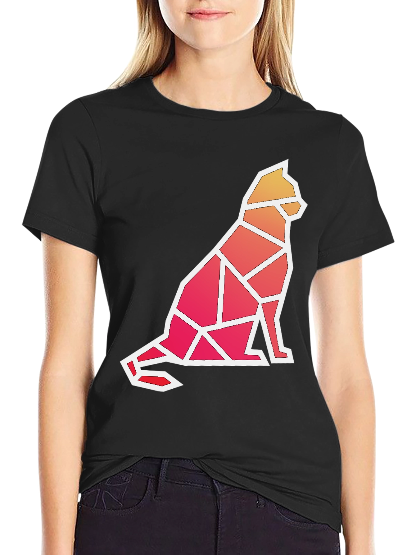 Geometric Cat Graphic T-Shirt - Modern Artistic Tee