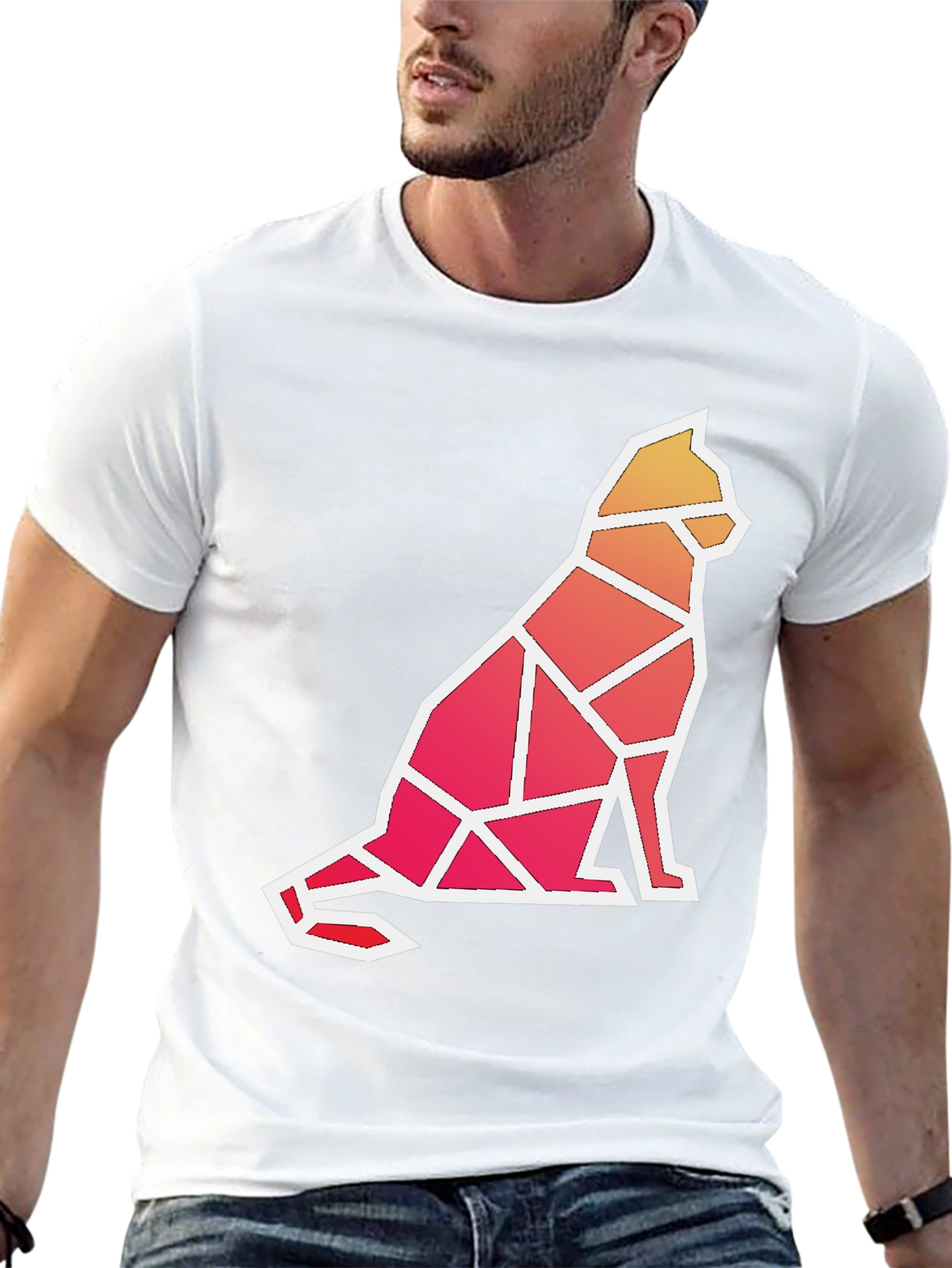 Geometric Cat Graphic T-Shirt - Modern Artistic Tee
