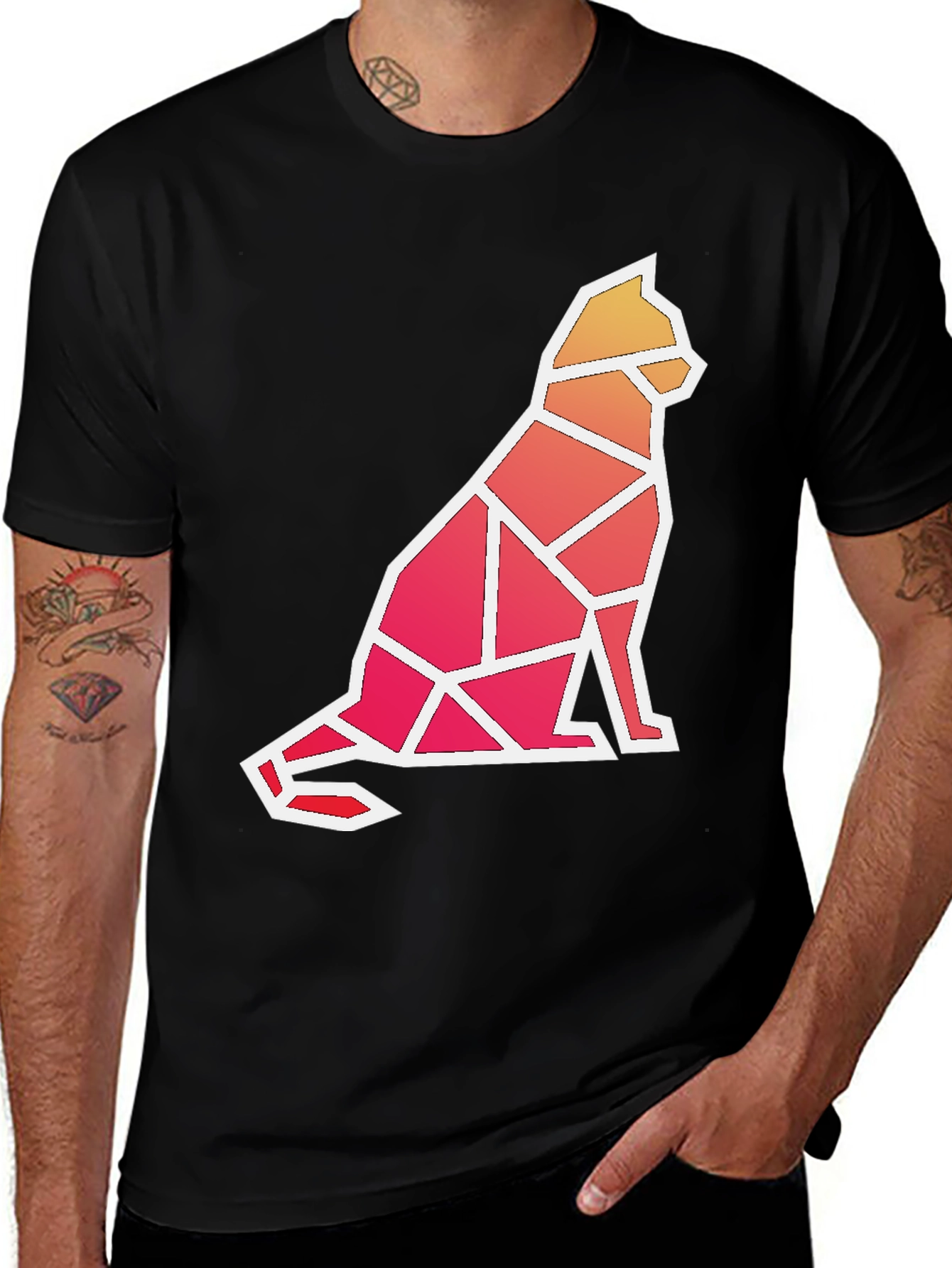 Geometric Cat Graphic T-Shirt - Modern Artistic Tee