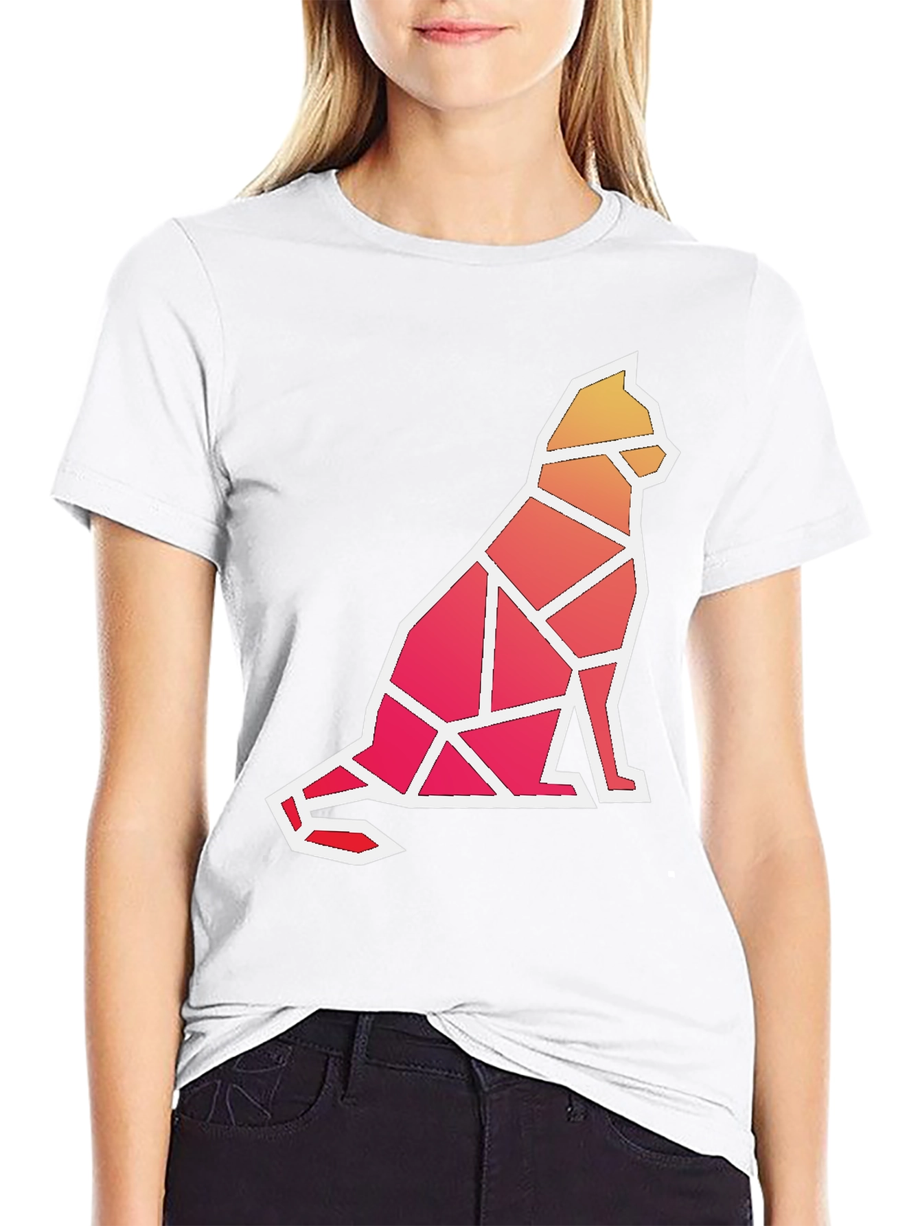 Geometric Cat Graphic T-Shirt - Modern Artistic Tee