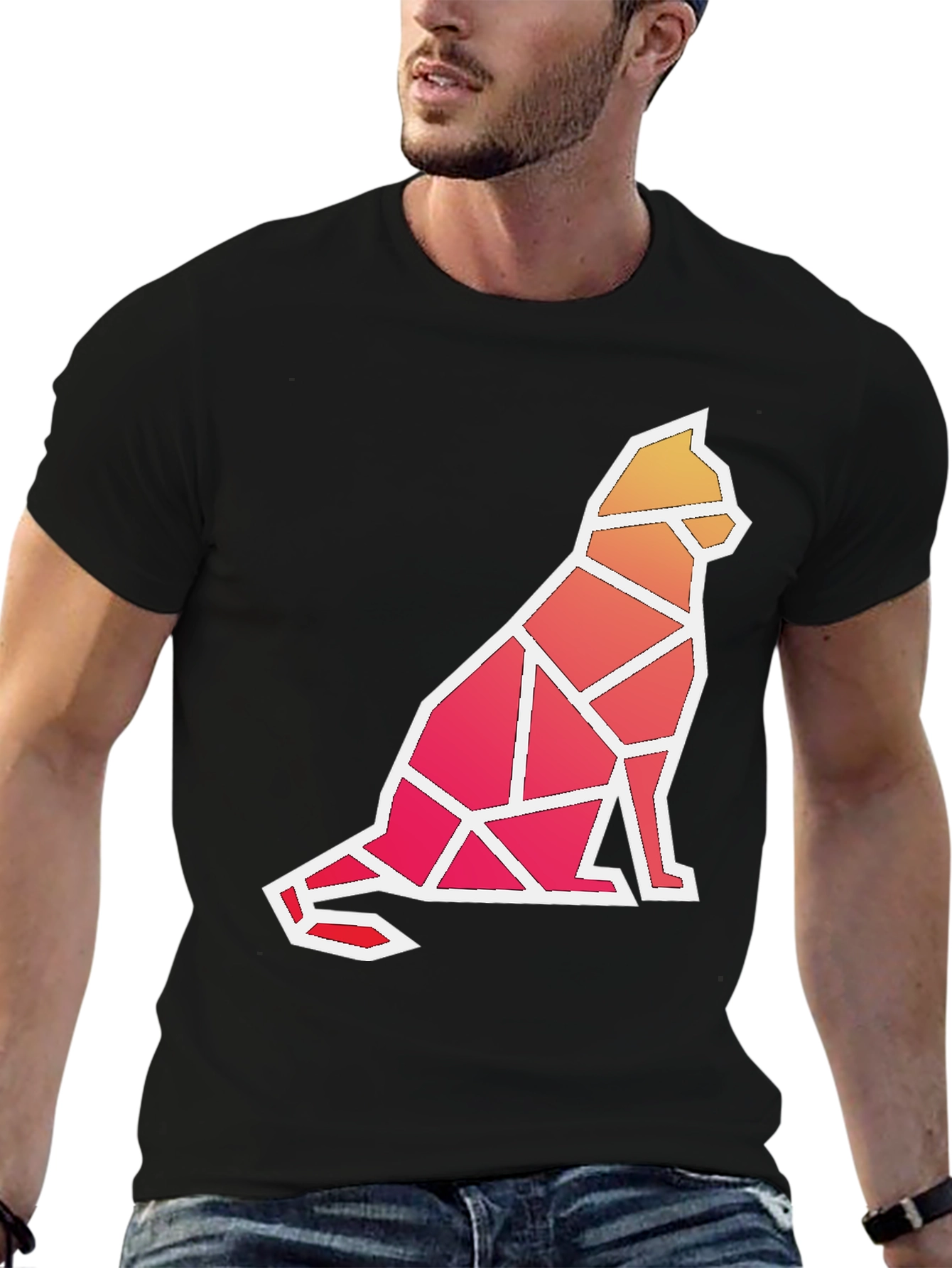 Geometric Cat Graphic T-Shirt - Modern Artistic Tee