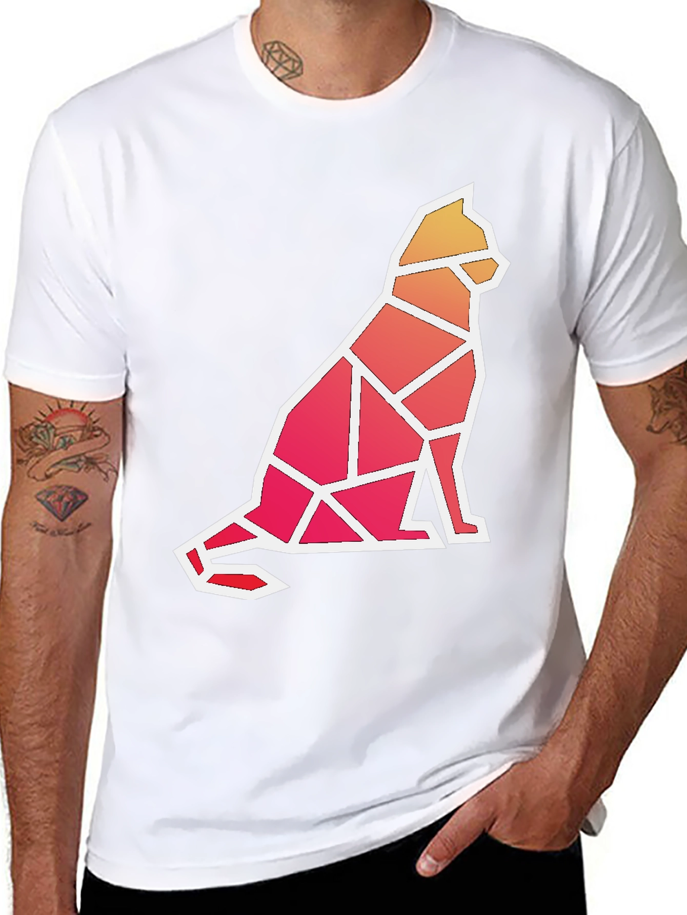 Geometric Cat Graphic T-Shirt - Modern Artistic Tee