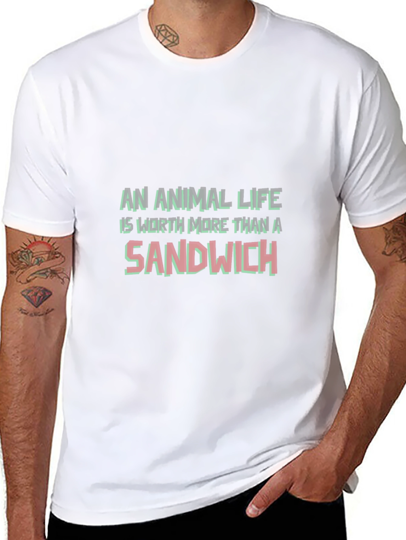 Animal Life Sandwich Graphic Tee - Vegan Awareness Shirt