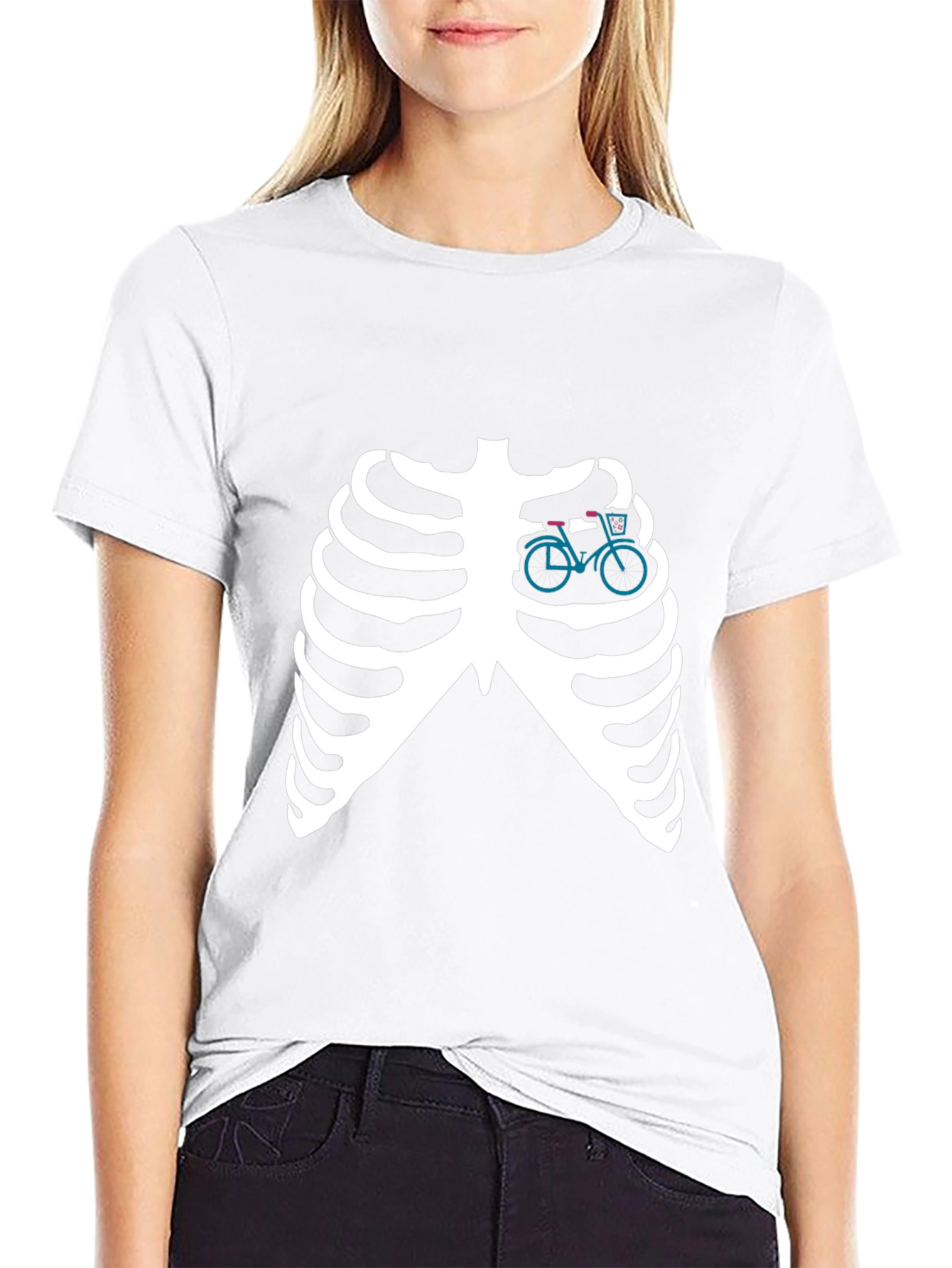 Skeleton Ribcage T-Shirt with Bicycle Heart