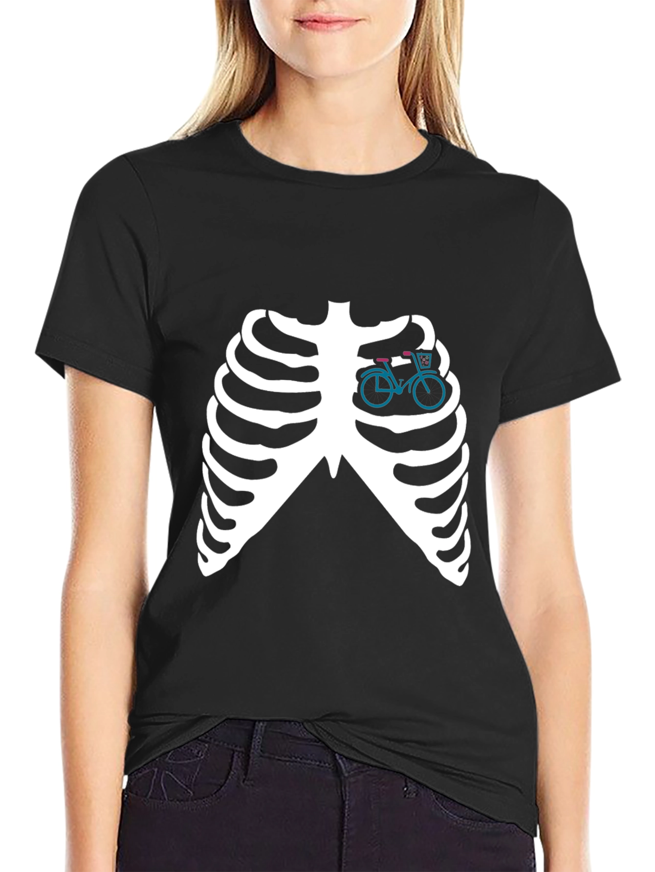 Skeleton Ribcage T-Shirt with Bicycle Heart