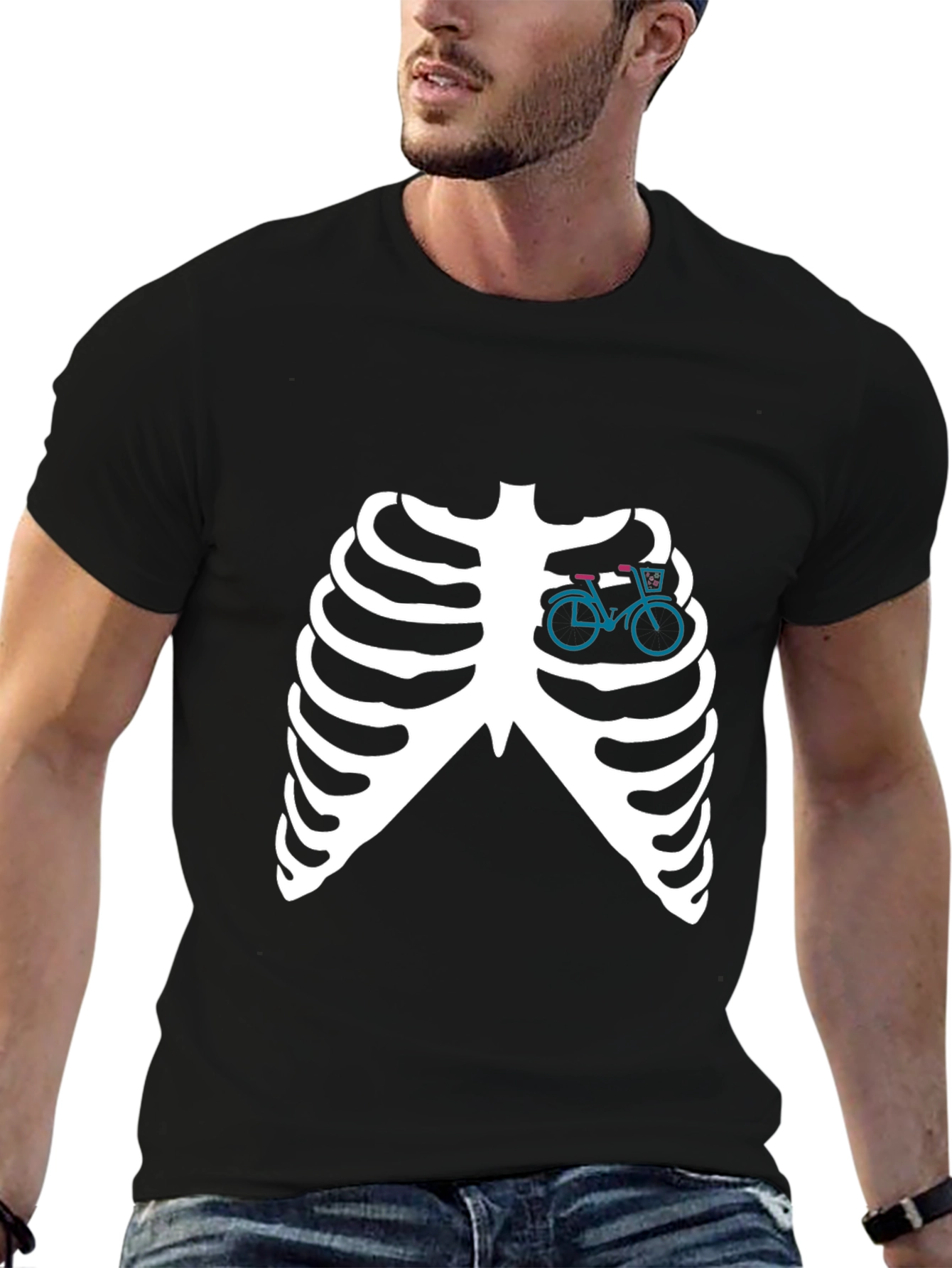 Skeleton Ribcage T-Shirt with Bicycle Heart