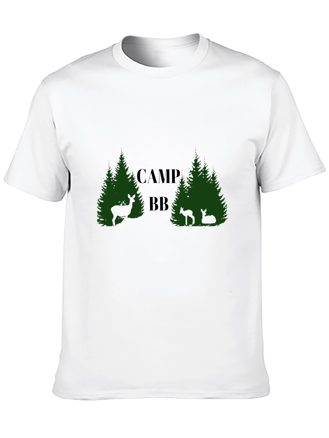 Camp BB Black T-Shirt with Deer and Tree Design