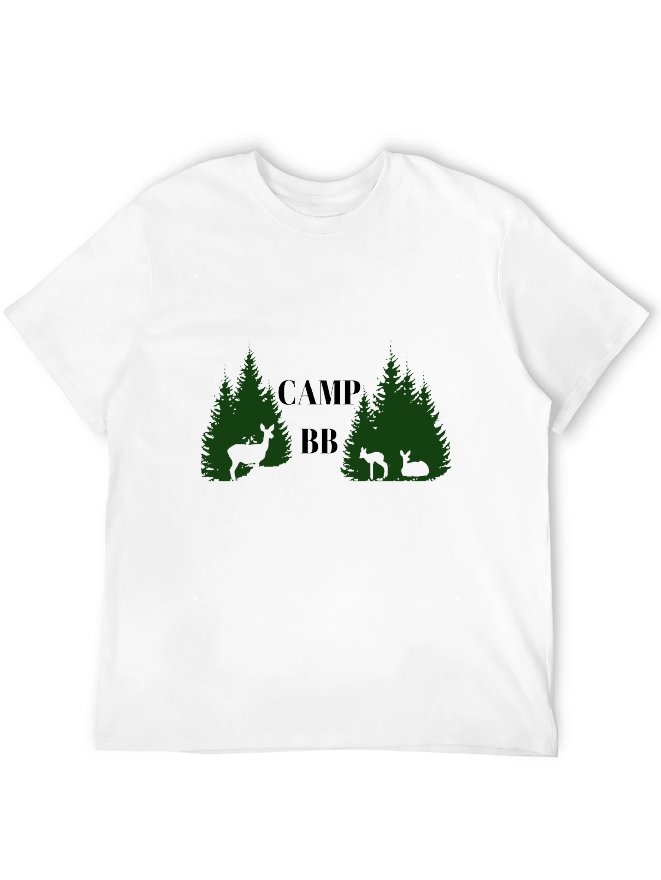 Camp BB Black T-Shirt with Deer and Tree Design