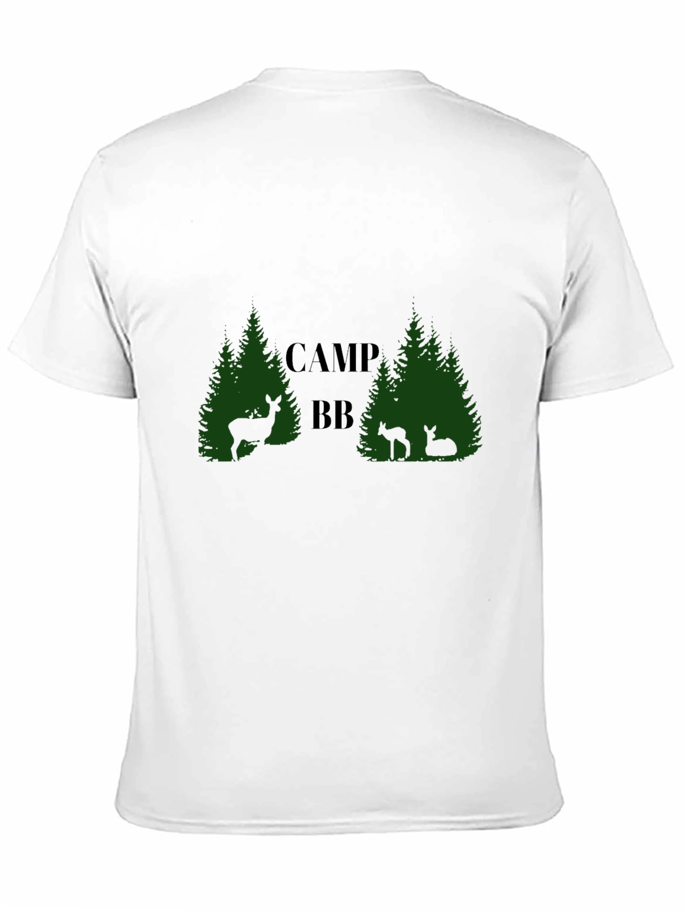 Camp BB Black T-Shirt with Deer and Tree Design