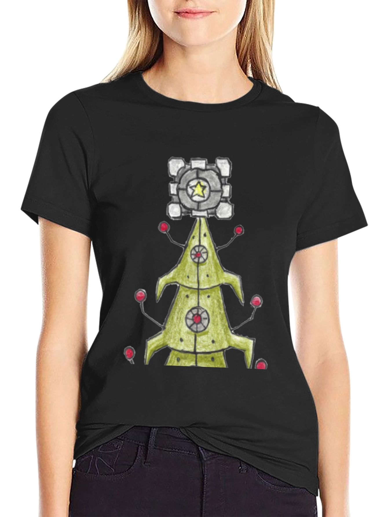Portal Companion Cube Christmas Tree T-Shirt