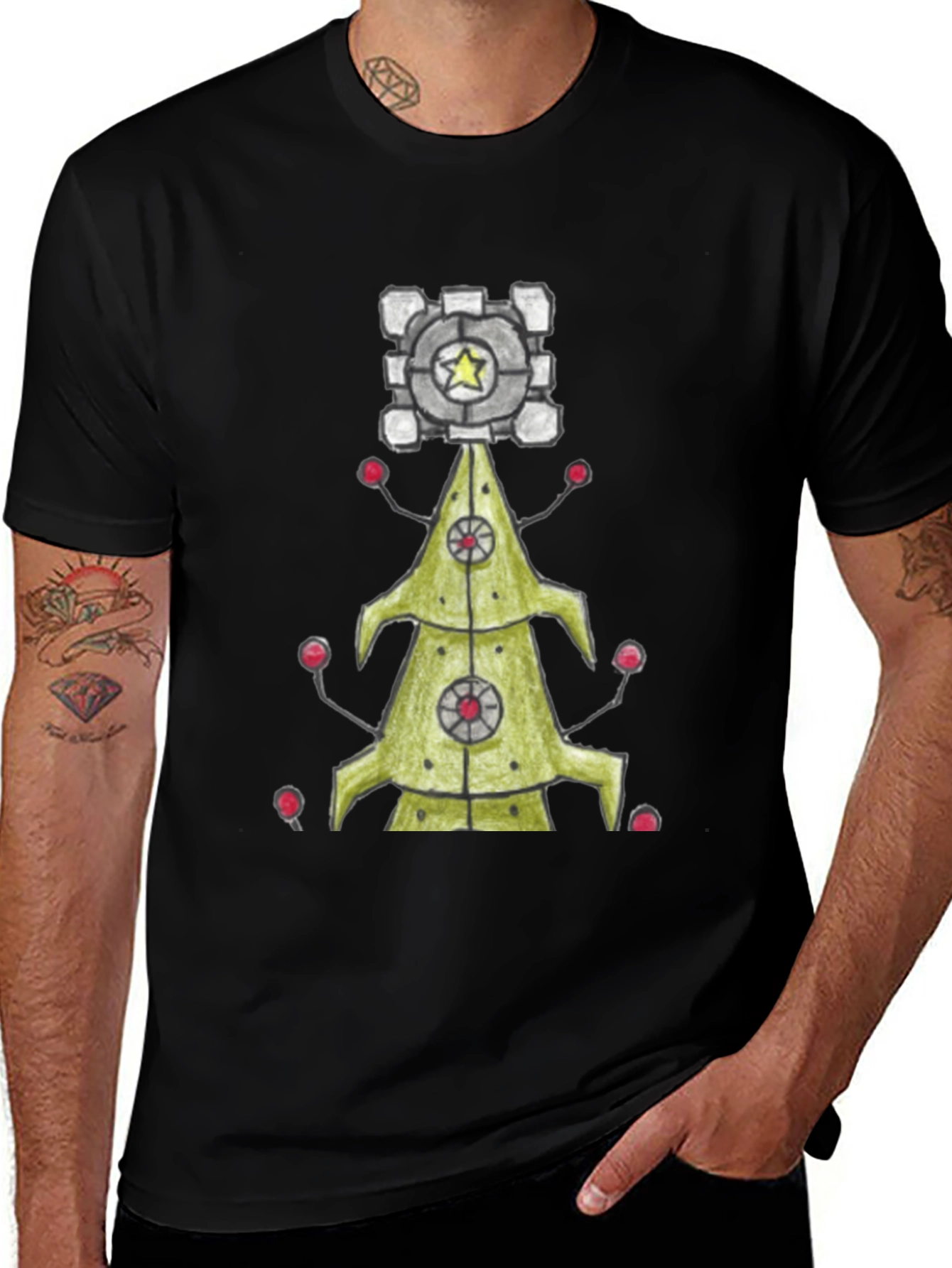 Portal Companion Cube Christmas Tree T-Shirt