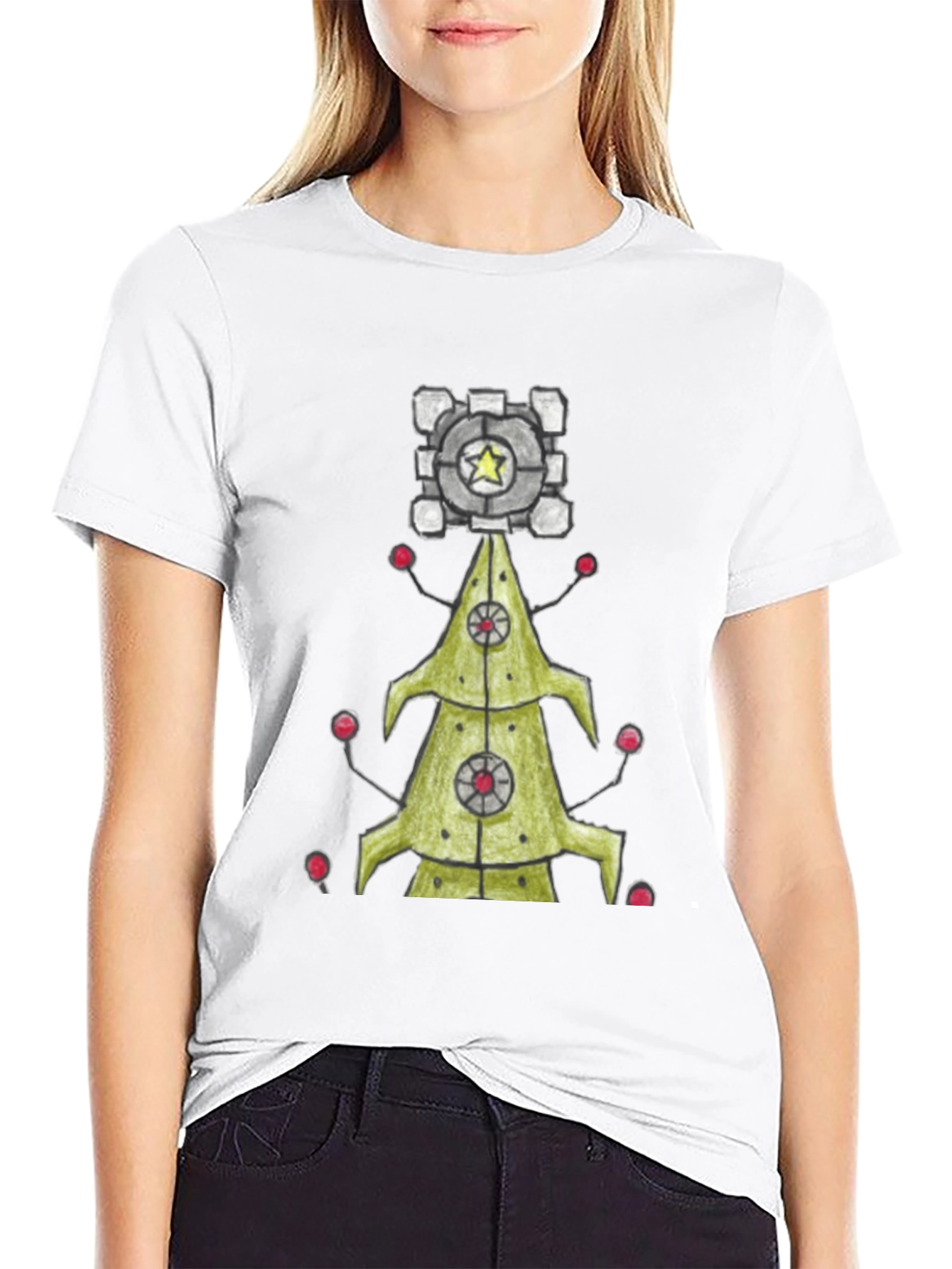 Portal Companion Cube Christmas Tree T-Shirt
