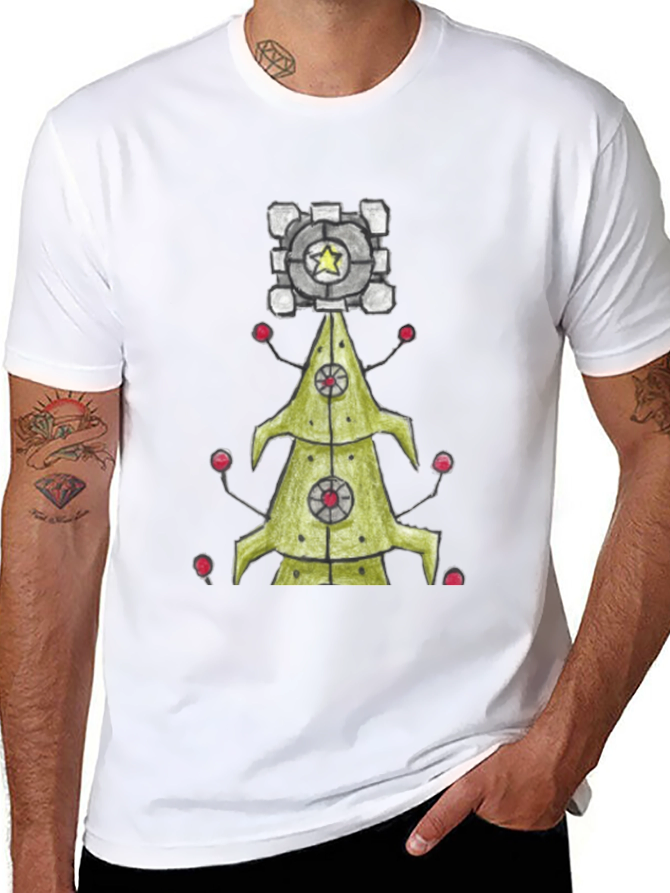 Portal Companion Cube Christmas Tree T-Shirt