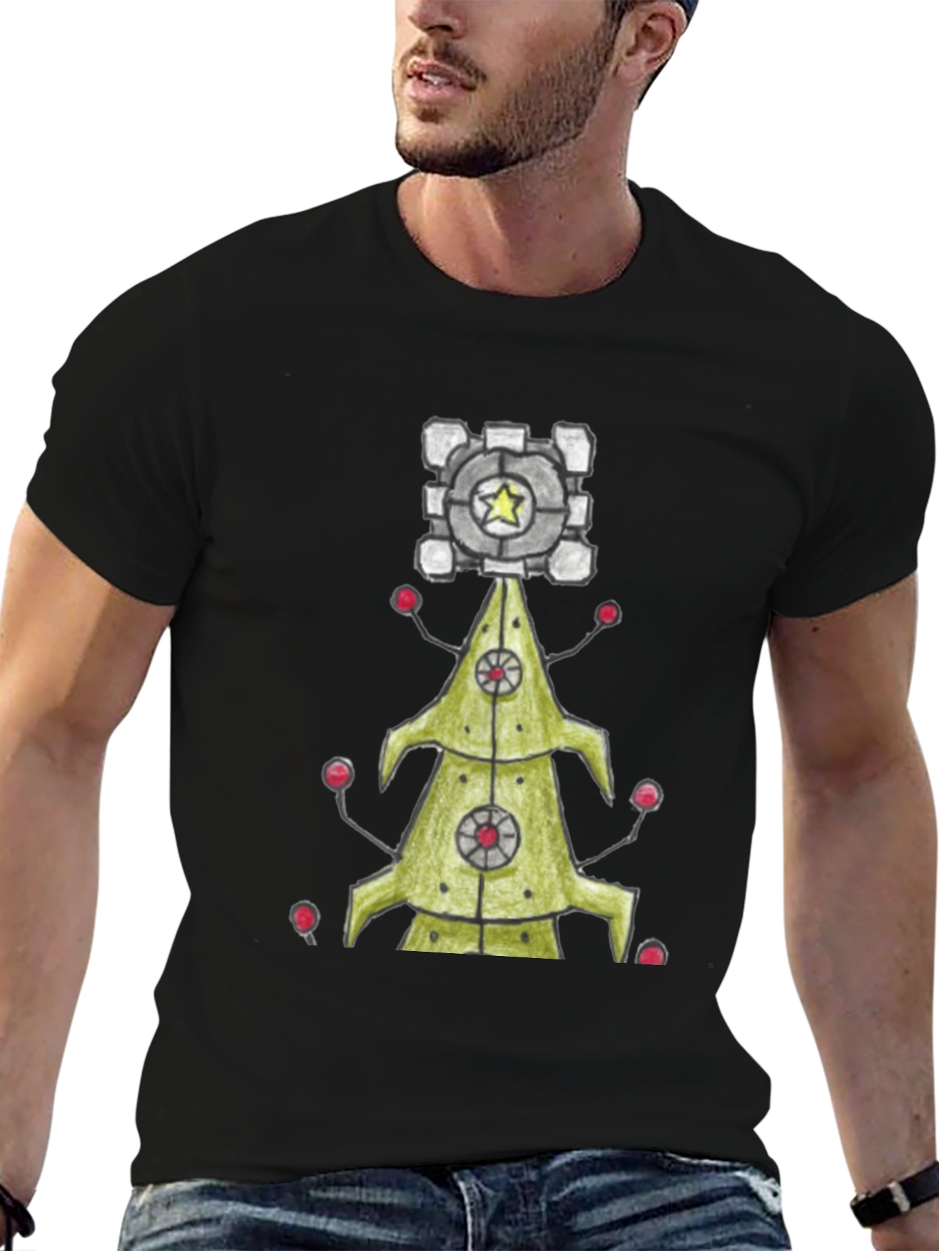 Portal Companion Cube Christmas Tree T-Shirt