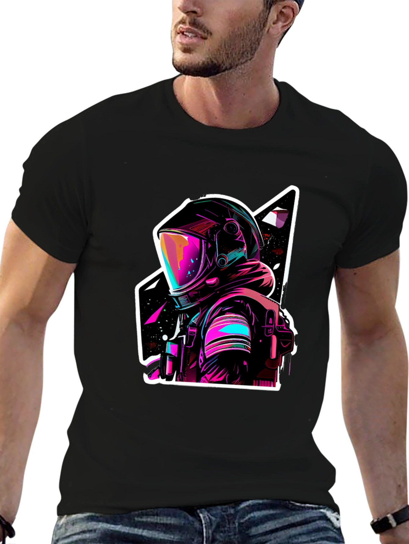 Neon Astronaut Graphic Black T-Shirt