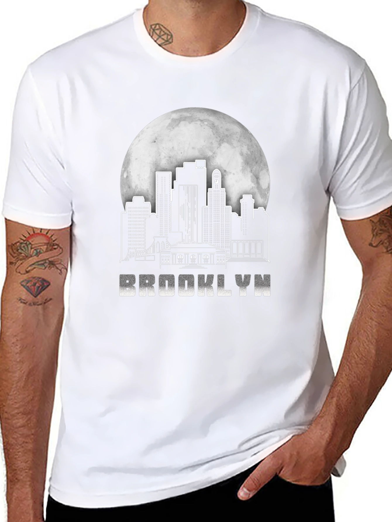 Brooklyn Skyline T-Shirt - Cityscape Moon Graphic Tee