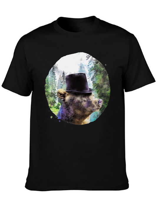Bear in Top Hat Graphic Tee - Unique Forest Design