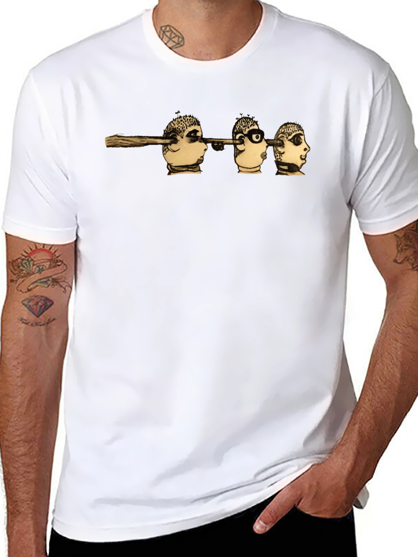 Surreal Head Skewer Graphic Tee - Black Cotton T-Shirt