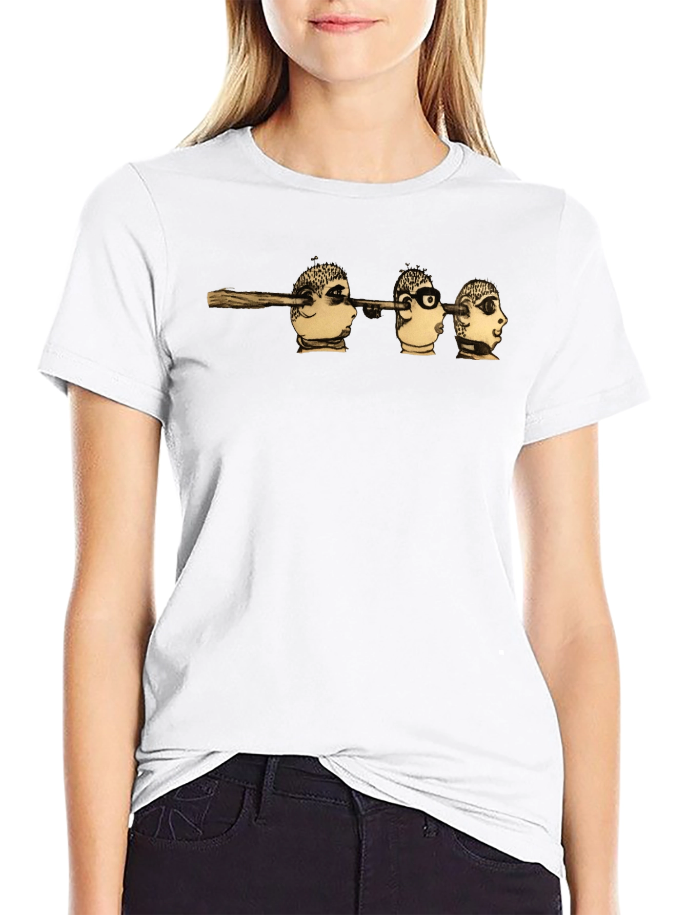 Surreal Head Skewer Graphic Tee - Black Cotton T-Shirt