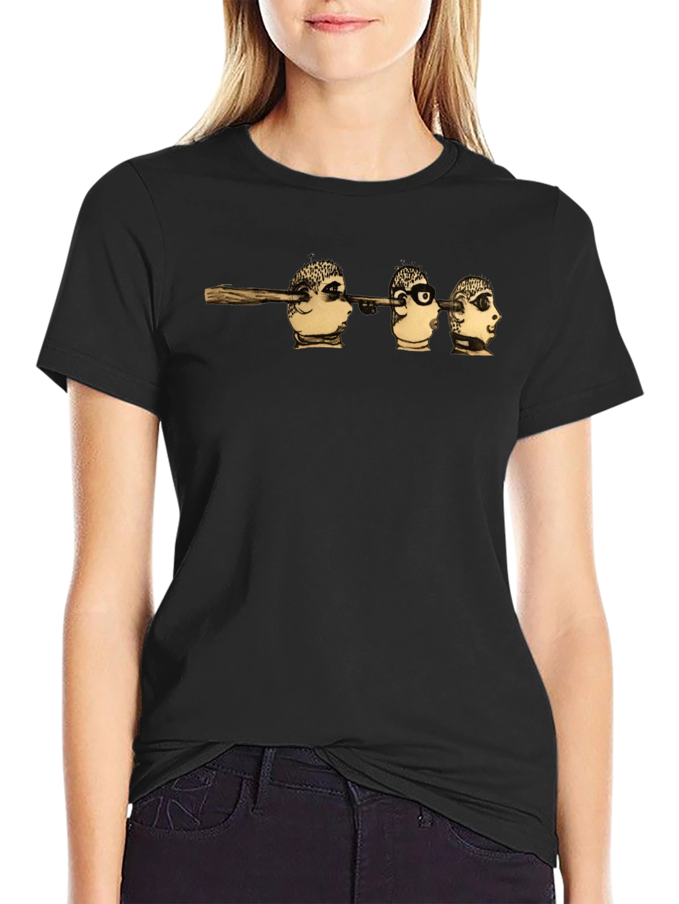 Surreal Head Skewer Graphic Tee - Black Cotton T-Shirt