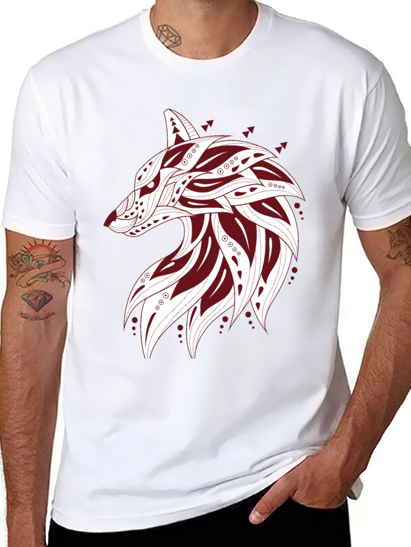 Tribal Wolf Graphic Tee - Stylish Black T-Shirt