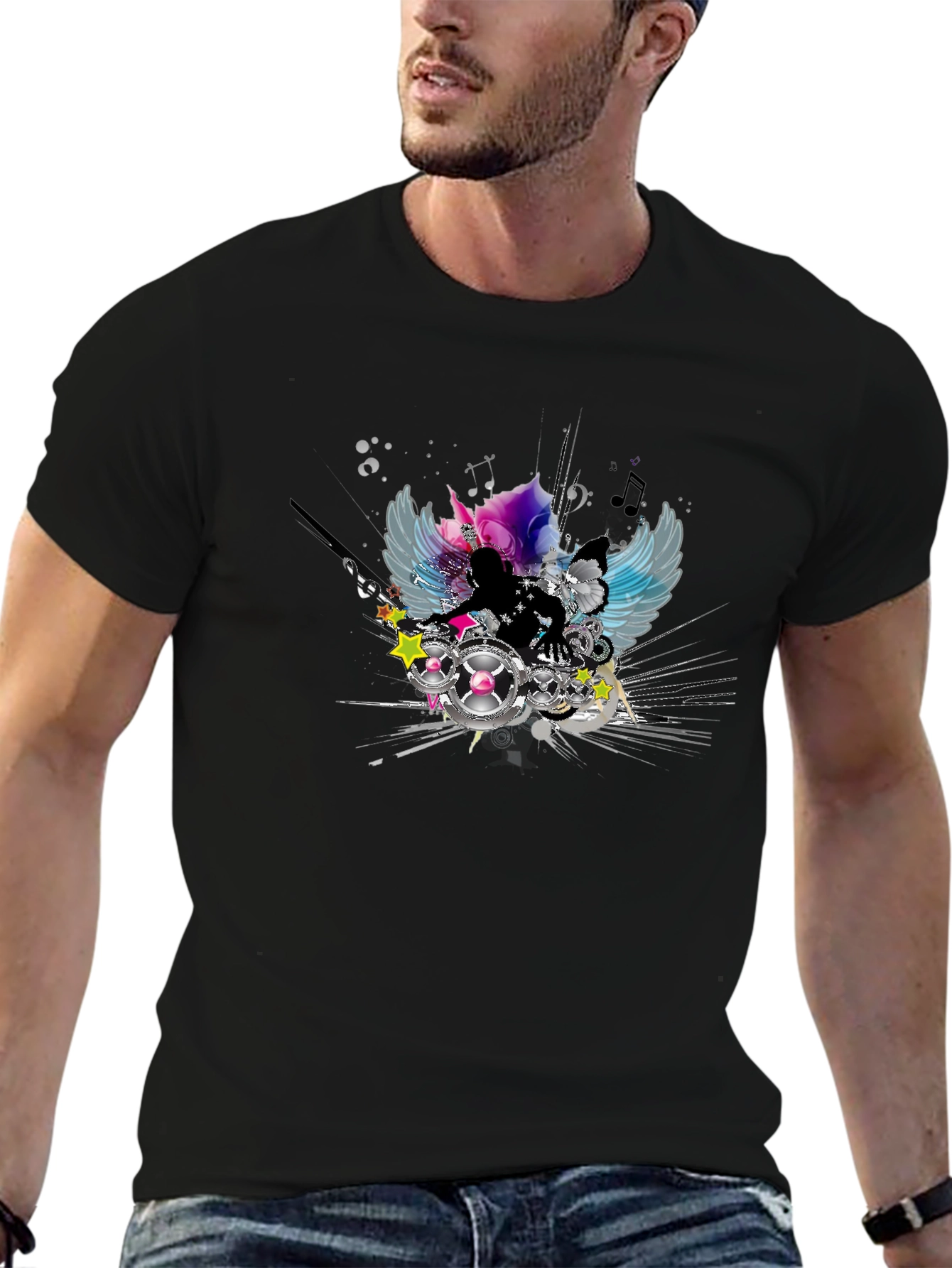 DJ Angel Graphic Black T-Shirt