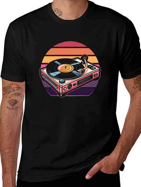 Retro Turntable Graphic Tee - Vintage Music Lover Shirt
