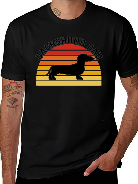 Dachshund Dad Retro Sunset Graphic Tee