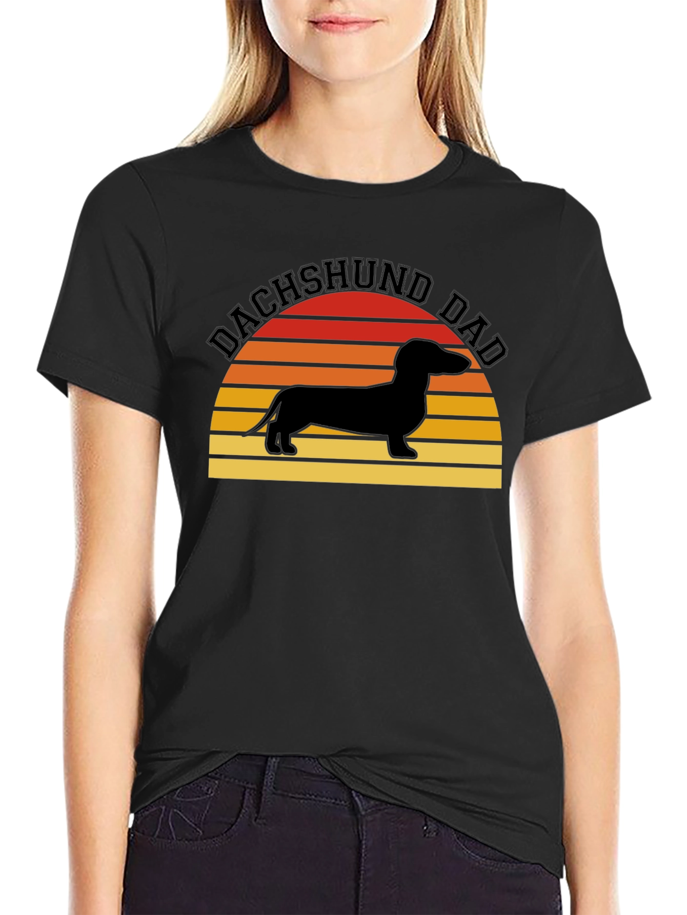 Dachshund Dad Retro Sunset Graphic Tee