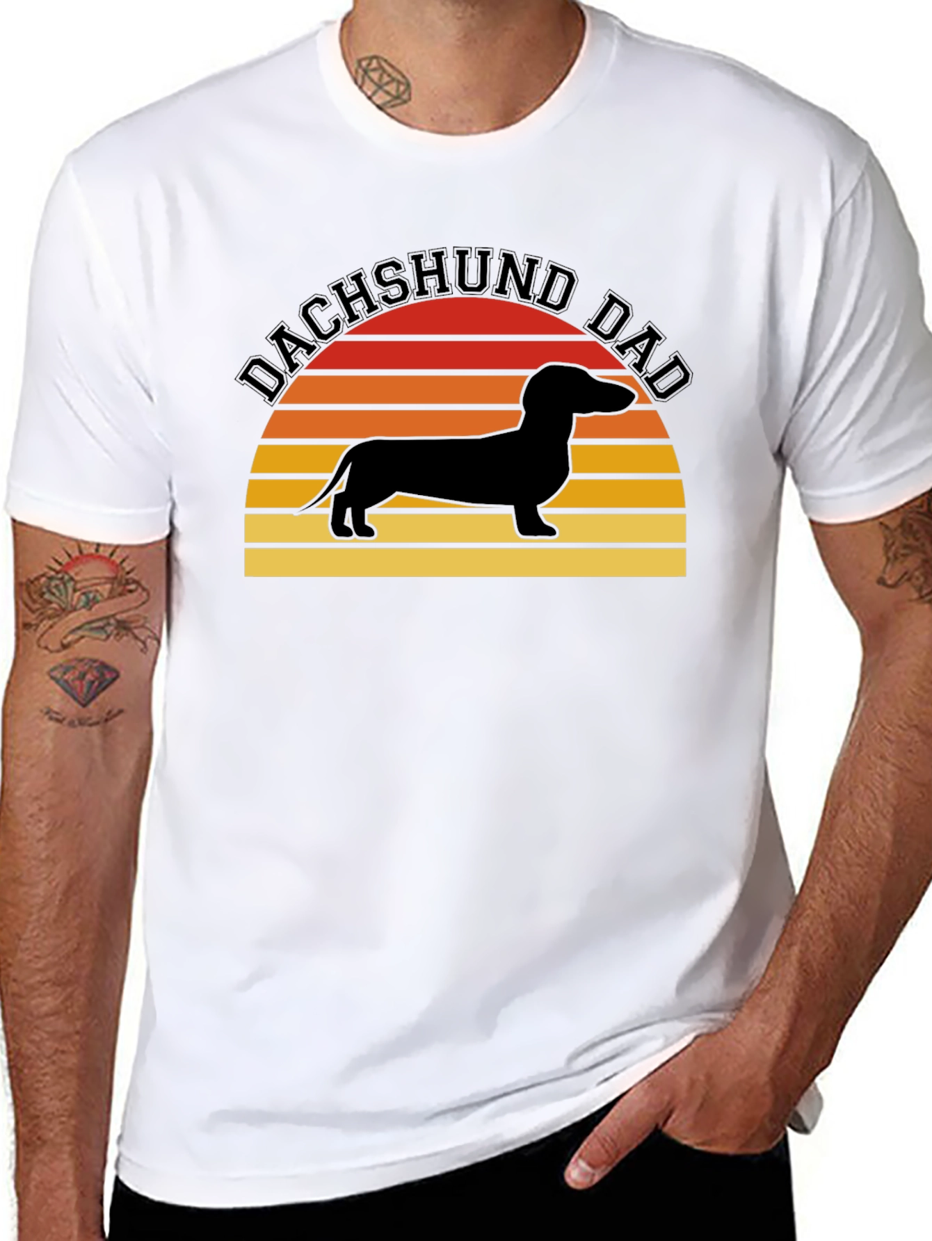 Dachshund Dad Retro Sunset Graphic Tee
