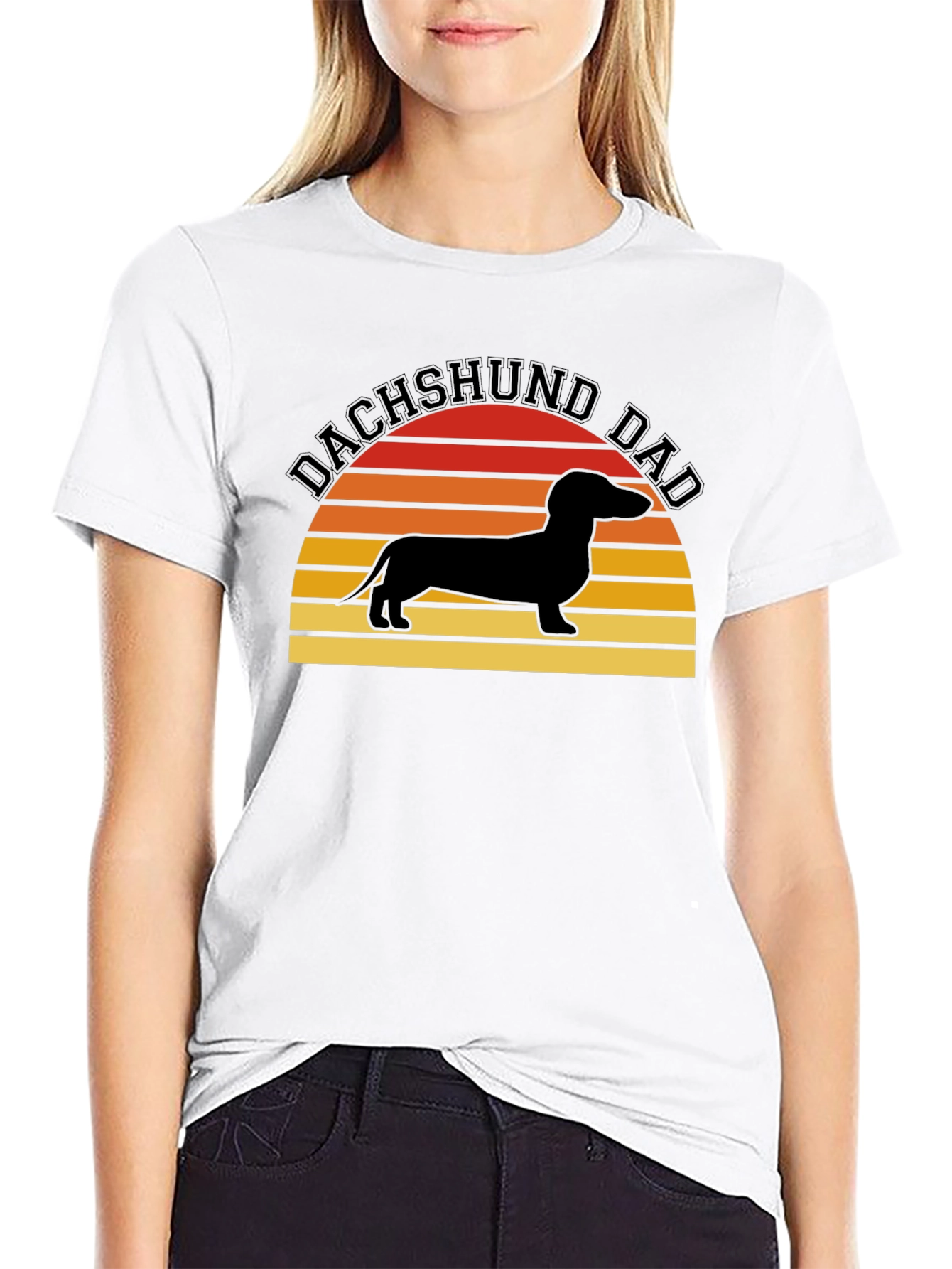 Dachshund Dad Retro Sunset Graphic Tee