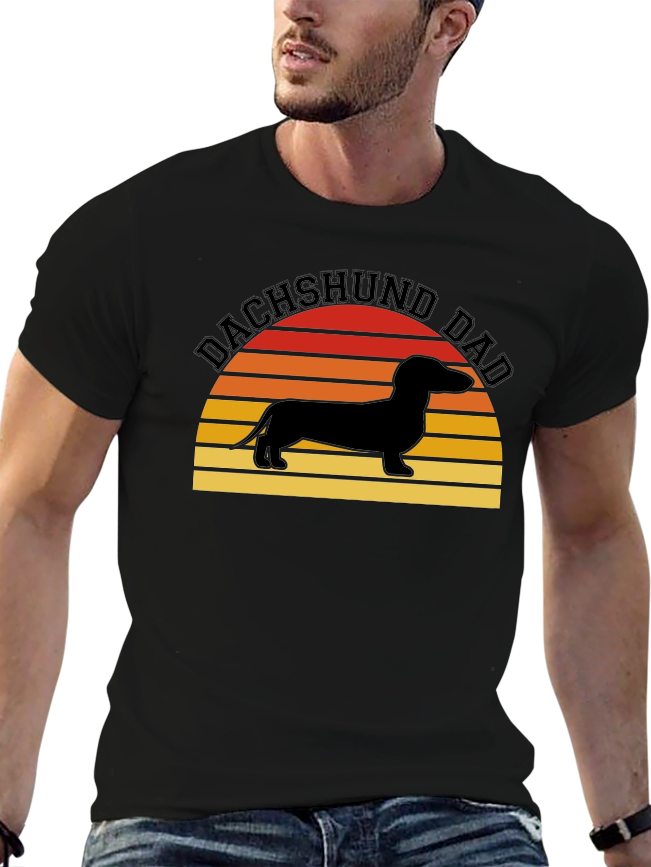 Dachshund Dad Retro Sunset Graphic Tee