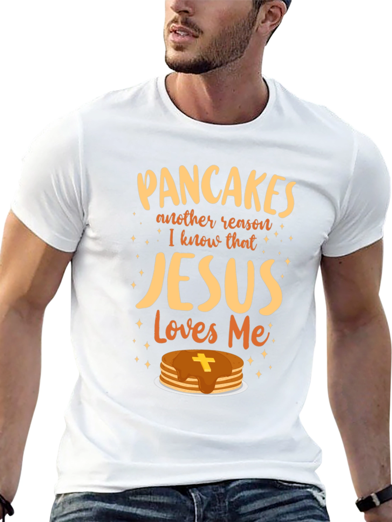Pancakes Jesus Loves Me T-Shirt Christian Funny Gift