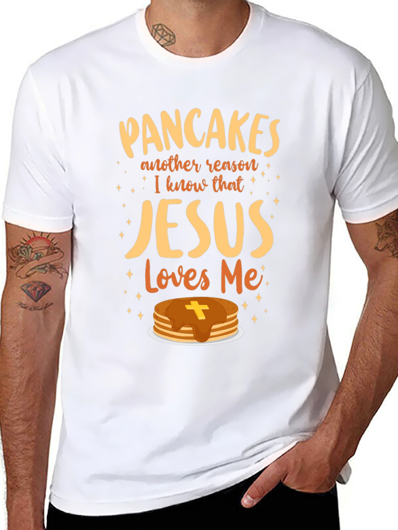Pancakes Jesus Loves Me T-Shirt Christian Funny Gift