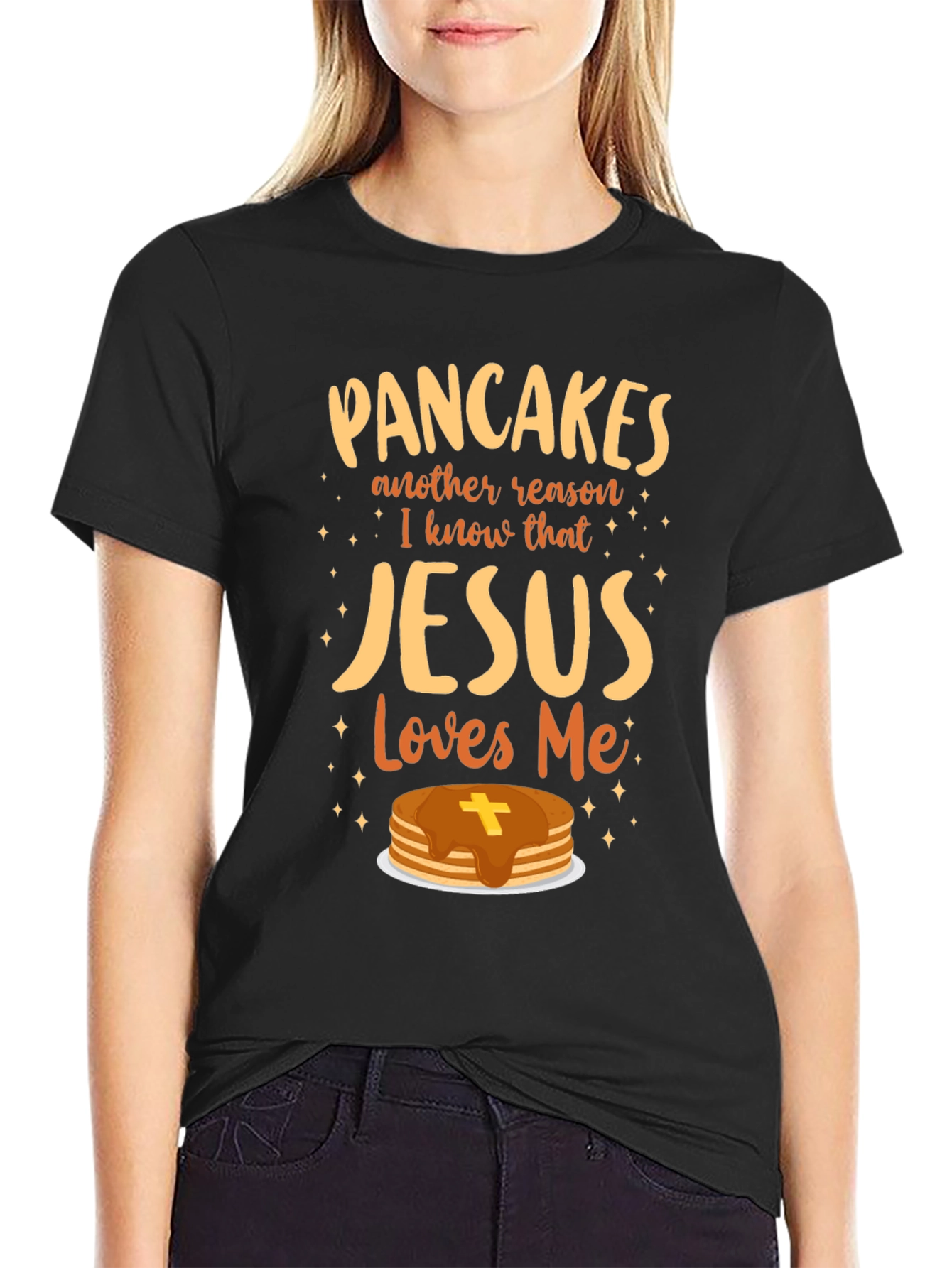 Pancakes Jesus Loves Me T-Shirt Christian Funny Gift