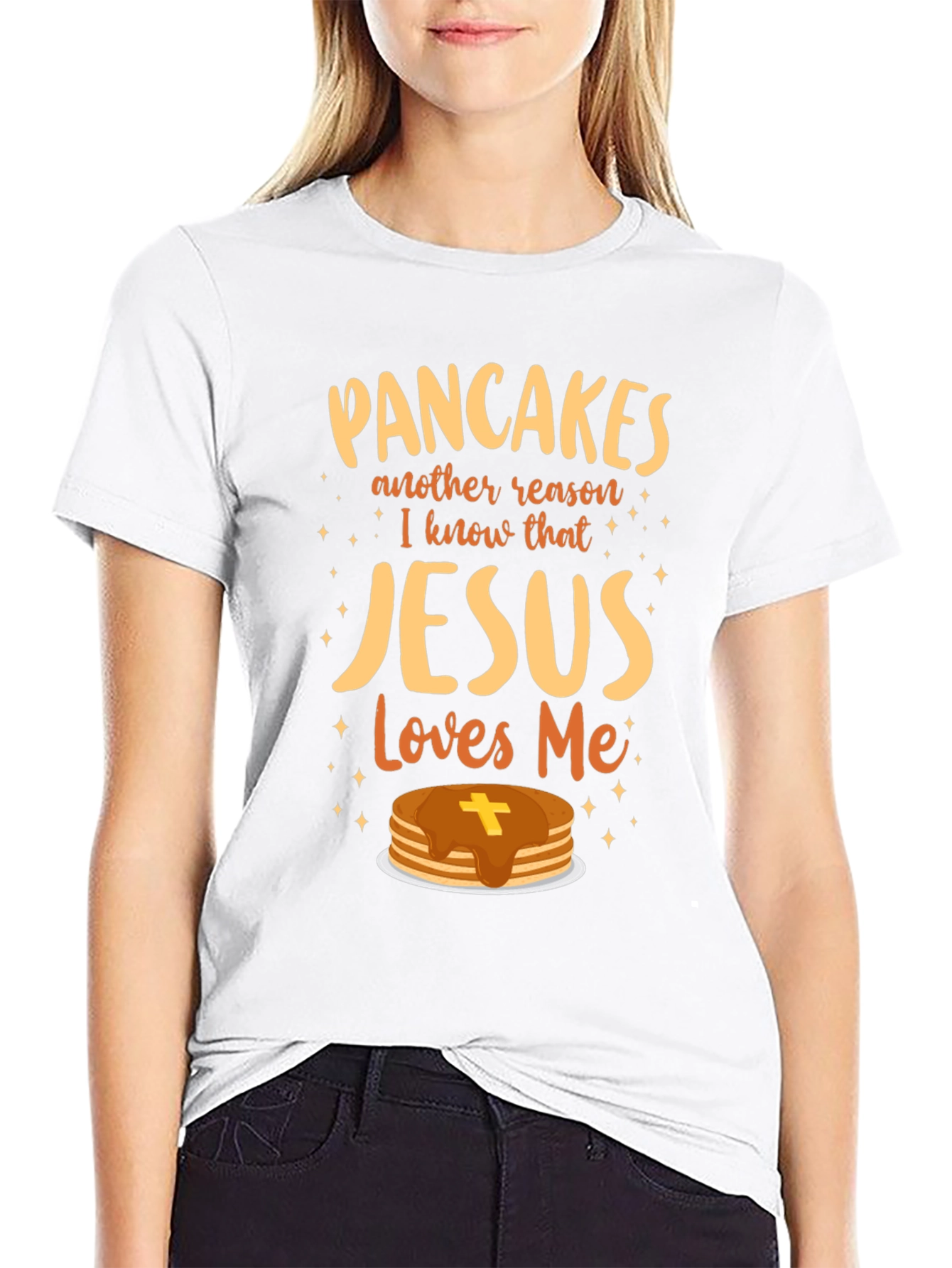 Pancakes Jesus Loves Me T-Shirt Christian Funny Gift