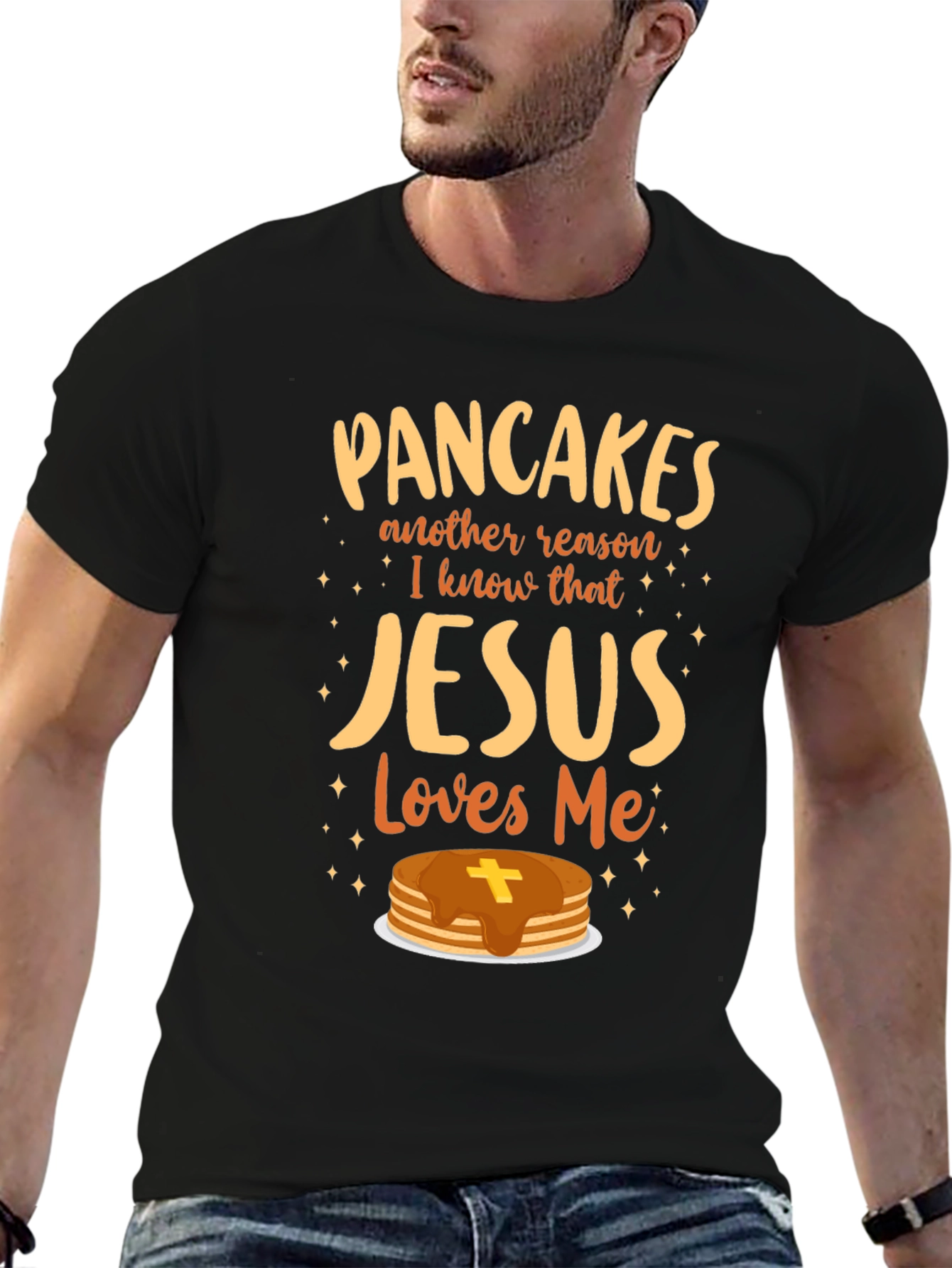Pancakes Jesus Loves Me T-Shirt Christian Funny Gift