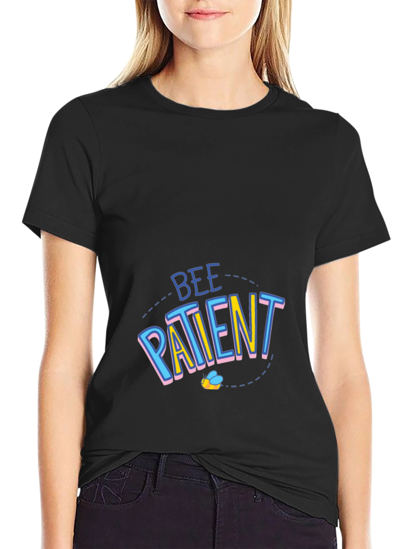 Bee Patient Graphic Tee - Black Cotton T-Shirt
