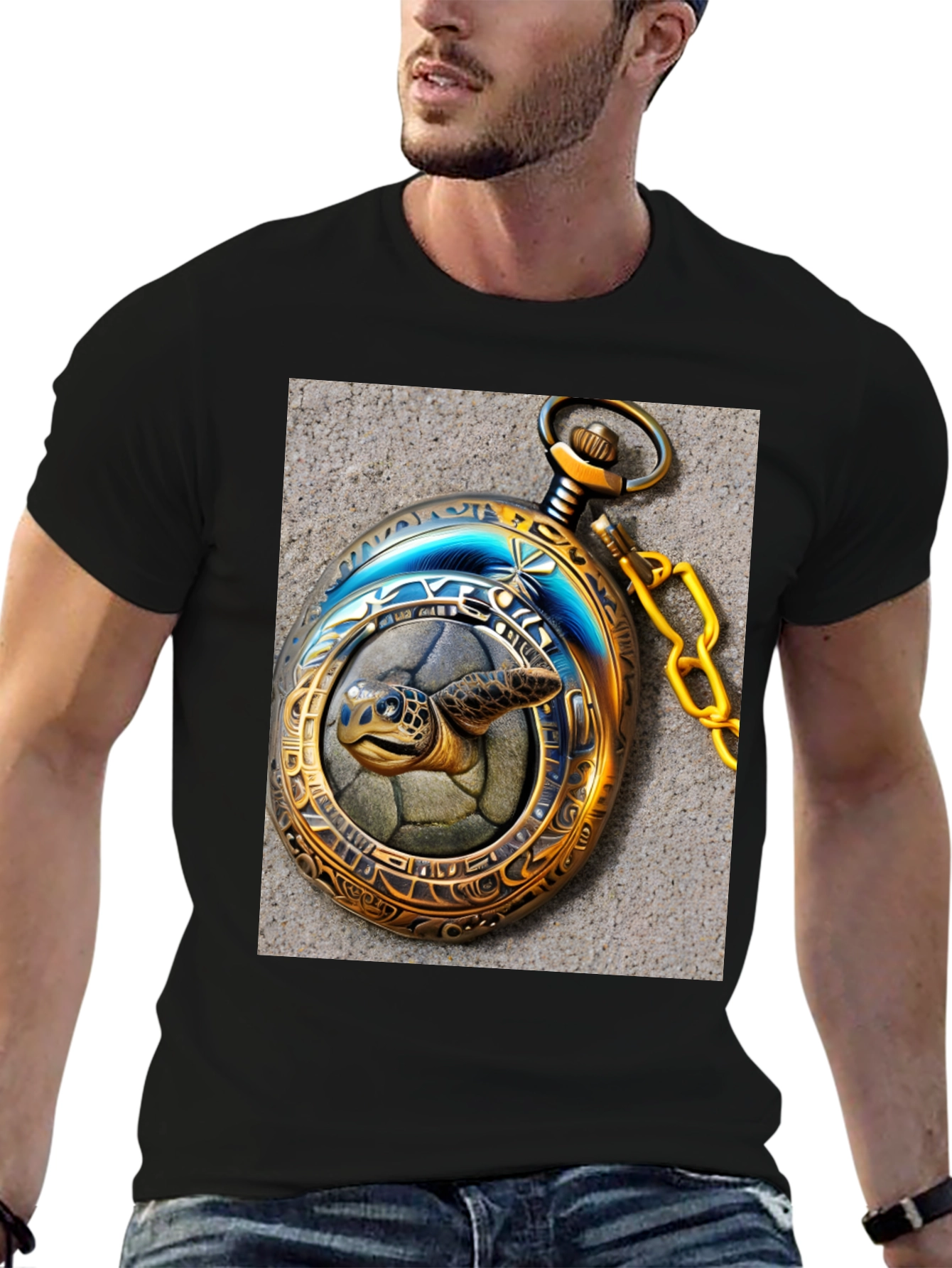 Turtle Time: Unique Pocket Watch Graphic Tee
