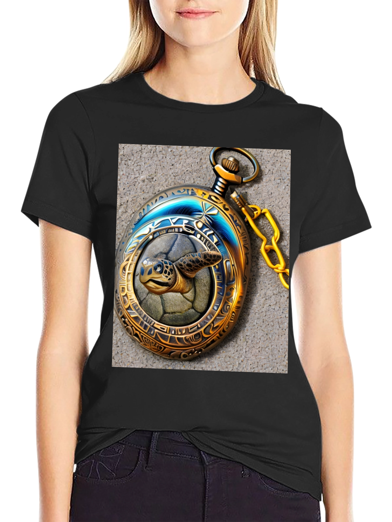 Turtle Time: Unique Pocket Watch Graphic Tee