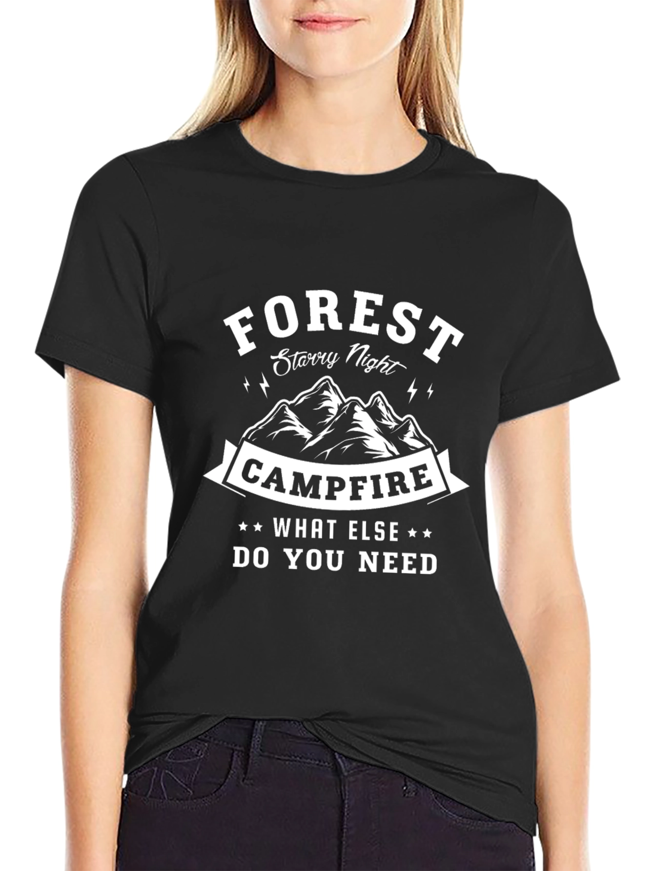 Forest Campfire Graphic Tee - Starry Night Design
