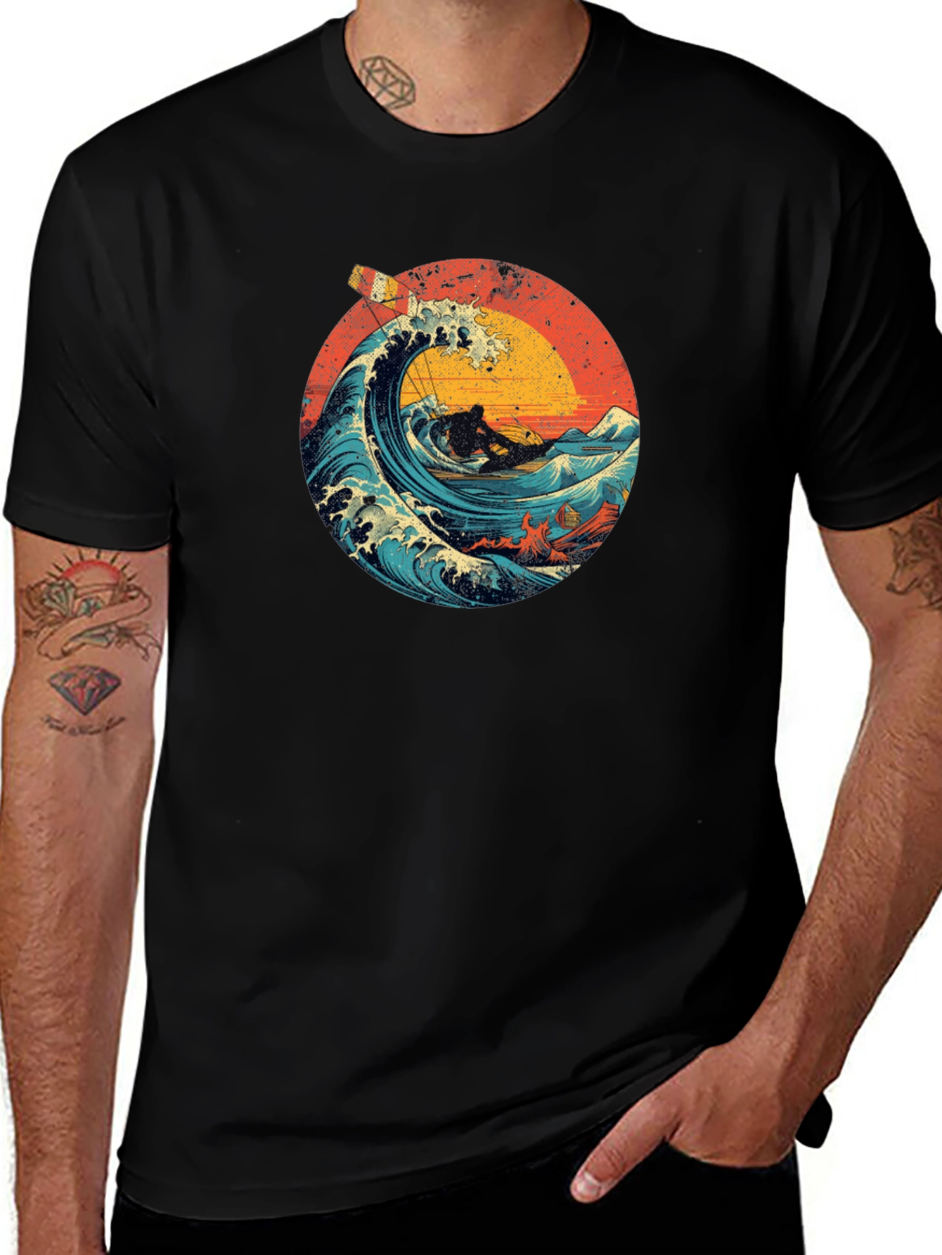 Retro Wave Rider T-Shirt - Black