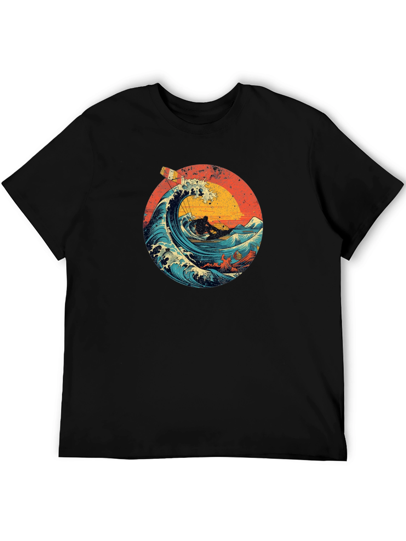 Retro Wave Rider T-Shirt - Black