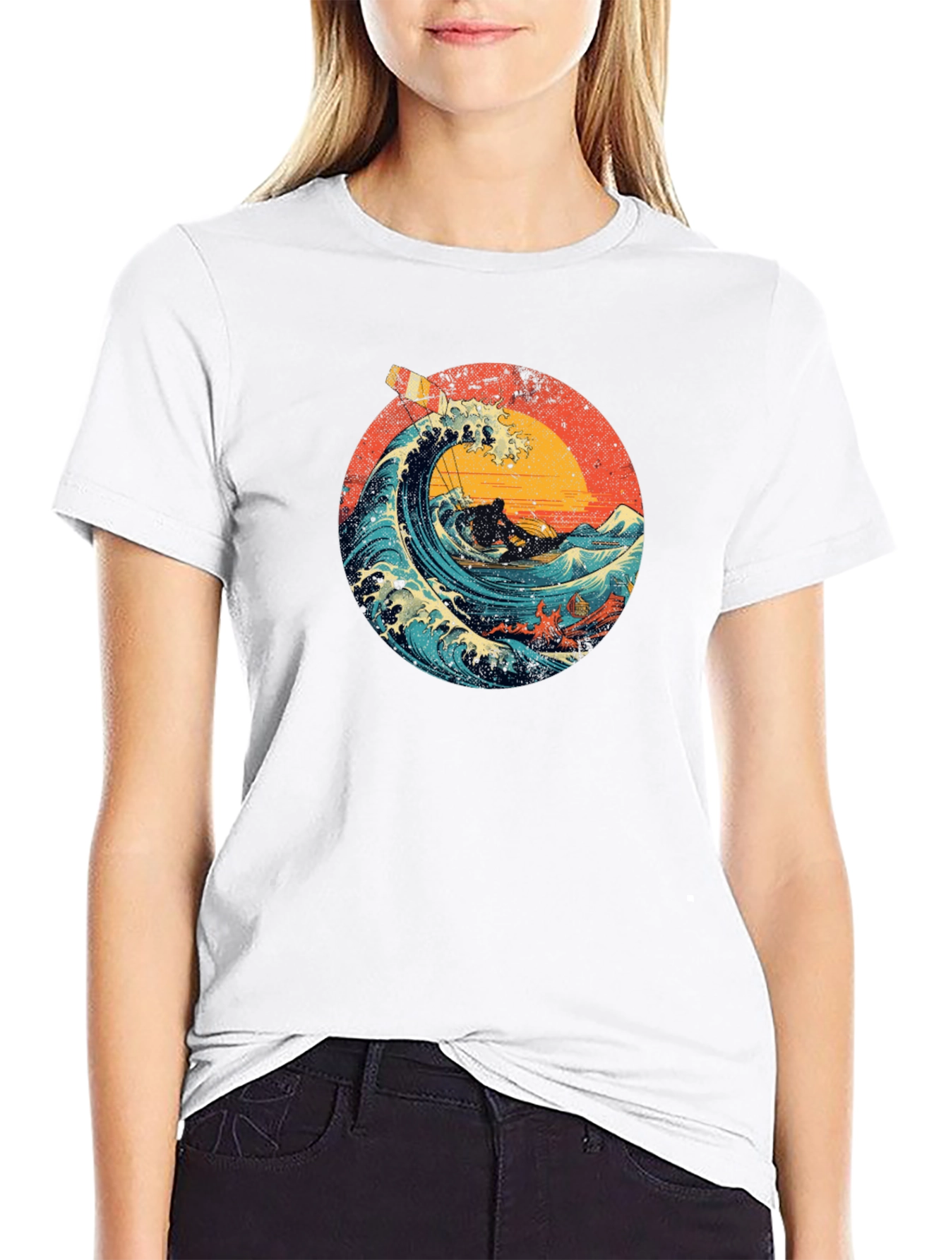 Retro Wave Rider T-Shirt - Black